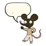 cartoon waving mouse with speech bubble N7