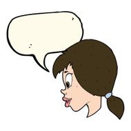 cartoon pretty female face with speech bubble N66