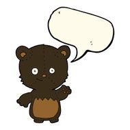 cartoon black bearcub waving with speech bubble N8