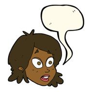 cartoon female face with surprised expression speech bubble N15
