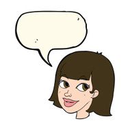 cartoon happy female face with speech bubble N125