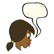 cartoon pretty female face with speech bubble N67