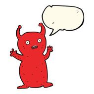 cartoon funny little alien with speech bubble N7
