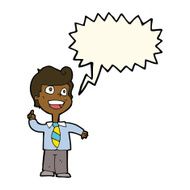 cartoon school boy raising hand with speech bubble N8