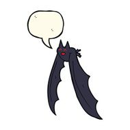 cartoon flying bat with speech bubble N4