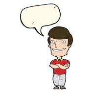 cartoon grinning man with speech bubble N55