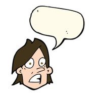 cartoon frightened face with speech bubble N7