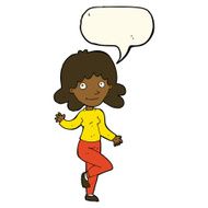 cartoon friendly woman waving with speech bubble N36