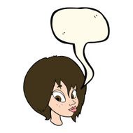cartoon pretty female face pouting with speech bubble N7