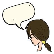 cartoon girl looking thoughtful with speech bubble N7