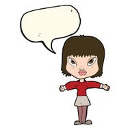 cartoon woman with outstretched arms speech bubble N6