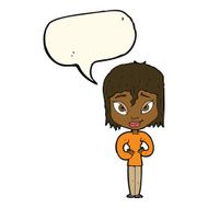 cartoon satisfied woman with speech bubble N7
