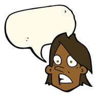 cartoon frightened face with speech bubble N8