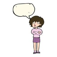 cartoon woman wit crossed arms with speech bubble N7