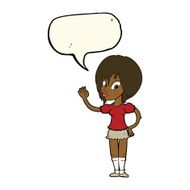 cartoon pretty woman waving with speech bubble N59