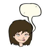 cartoon smiling woman with speech bubble N7