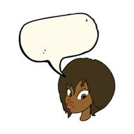 cartoon pretty female face pouting with speech bubble N8