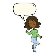 cartoon happy woman dancing with speech bubble N8