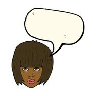 cartoon annoyed girl with big hair speech bubble N8