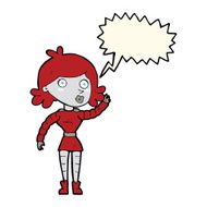 cartoon robot woman waving with speech bubble N13