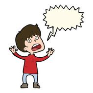cartoon stressed boy with speech bubble N6