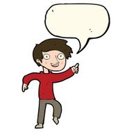 cartoon happy boy pointing with speech bubble N14