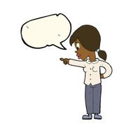 cartoon enthusiastic woman pointing with speech bubble N8
