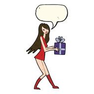 cartoon fashion girl with present speech bubble N7