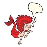 cartoon mermaid blowing a kiss with speech bubble N7