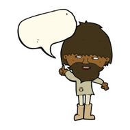 cartoon hippie man in wellington boots with speech bubble N8