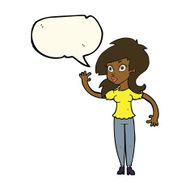 cartoon pretty woman waving with speech bubble N60