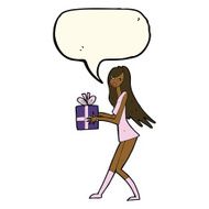 cartoon fashion girl with present speech bubble N8