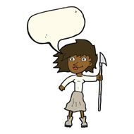cartoon woman with spear speech bubble N8