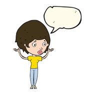 cartoon woman raising hands in air with speech bubble N13