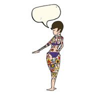 cartoon bikini girl covered in tattoos with speech bubble N6