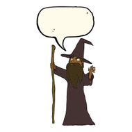 cartoon spooky wizard with speech bubble N4