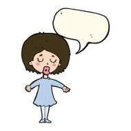 cartoon woman in dress with speech bubble N26