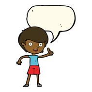 cartoon boy giving thumbs up symbol with speech bubble N6