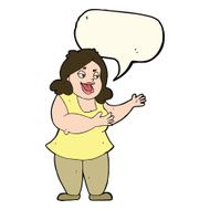 cartoon happy fat woman with speech bubble N4