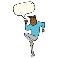 cartoon man jogging on spot with speech bubble N7