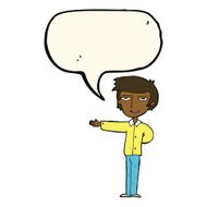 cartoon man gesturing welcome with speech bubble N8