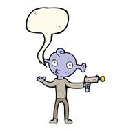 cartoon alien with ray gun speech bubble N6