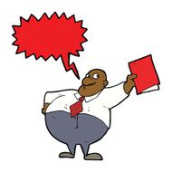 cartoon happy boss with file speech bubble N8