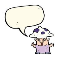 cartoon little mushroom man with speech bubble N7