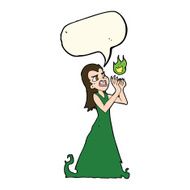 cartoon witch woman casting spell with speech bubble N7