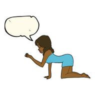 cartoon woman on all fours with speech bubble N14