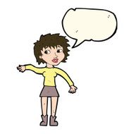 cartoon friendly woman waving with speech bubble N37