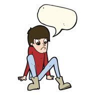 cartoon boy sitting on floor with speech bubble N6