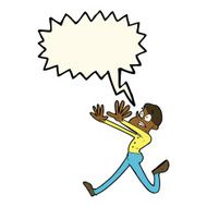 cartoon man running away with speech bubble N7