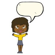 cartoon woman waving arms with speech bubble N15